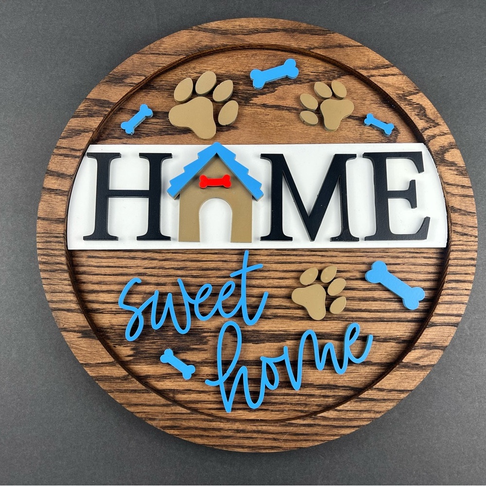 Wooden Home Sweet Home Sign with Paw Prints